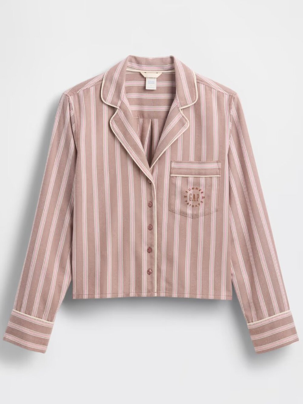 Mauve and Taupe Striped Flannel Pajama Top